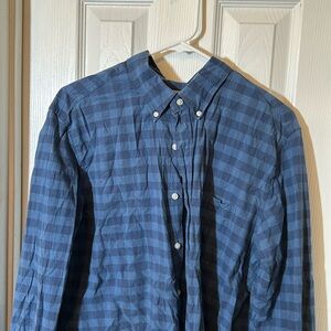 blue plaid checkered EUC jcrew men’s button up button down L shirt